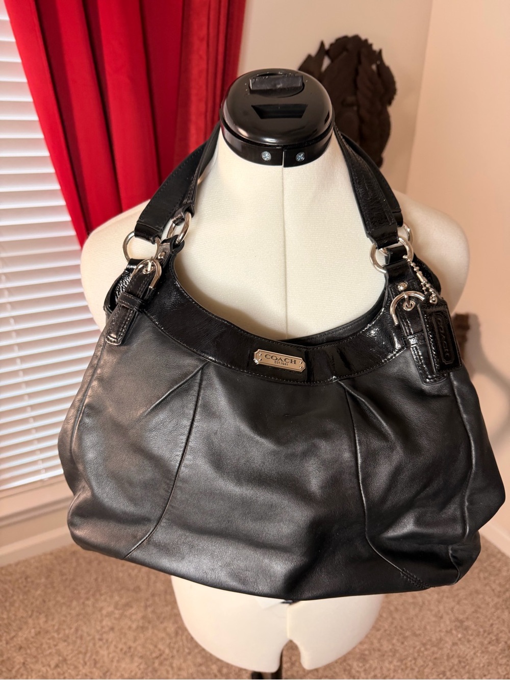 Coach Black Leather Hobo Shoulder Bag with Silver Hardware